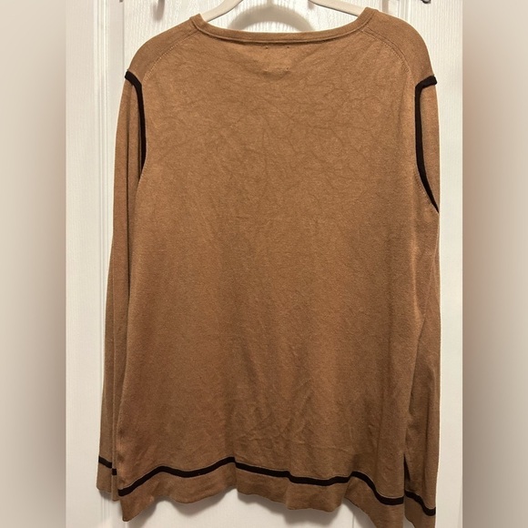 Anne Klein button down women’s XL Cardigan sweater brown contrast trim - Picture 2 of 15